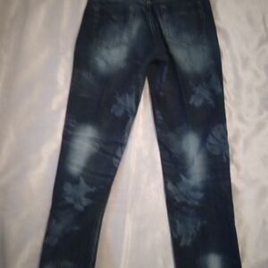 Pink &Blue Girls Jeans Dark Blue Floral Patterned Size6-7